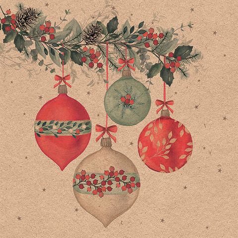 Ambiente - Paper Napkins Christmas - Pack of 20 - Luncheon Size - Recycled Berry Baubles