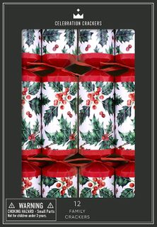 Celebration Crackers - Family Cube - 12 Inch - Traditional Holly - Set of 12