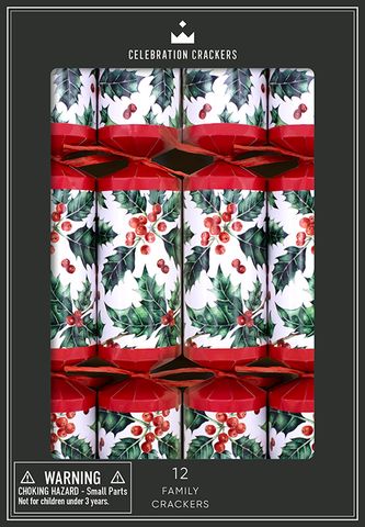Celebration Crackers - Family Cube - 12 Inch - Traditional Holly - Set of 12