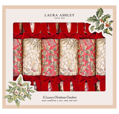 Laura Ashley - Luxury Crackers - 13 Inch - Red Festive Botanicals - Set of 6