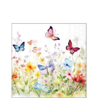 Ambiente - Paper Napkins - Pack of 20 - Cocktail Size - Butterflies in Field - White