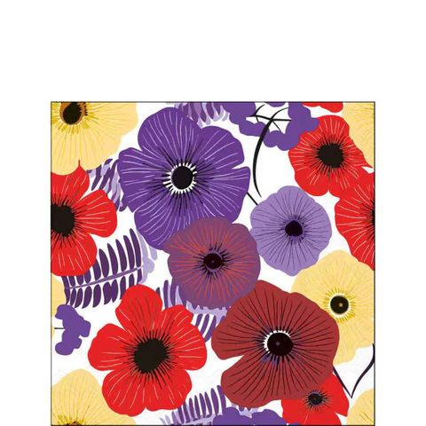 Ambiente - Paper Napkins - Pack of 20 - Cocktail Size - Colourful Flowers - Lilac