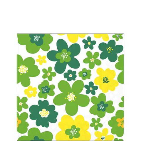 Ambiente - Paper Napkins - Pack of 20 - Cocktail Size - Flower Power - Green