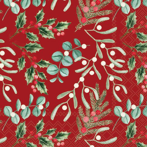 Ambiente - Paper Napkins Christmas - Pack of 20 - Luncheon Size - Foliage Scatter - Red