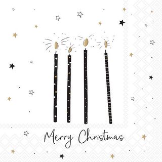 Ambiente - Paper Napkins Christmas - Pack of 20 - Luncheon Size - Xmas Candles - Black