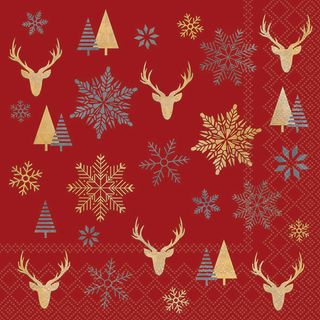 Ambiente - Paper Napkins Christmas - Pack of 20 - Luncheon Size - Winter Silhouettes - Red