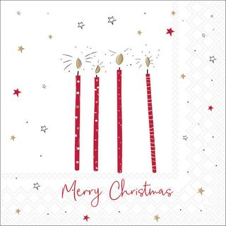 Ambiente - Paper Napkins Christmas - Pack of 20 - Luncheon Size - Xmas Candles - Red