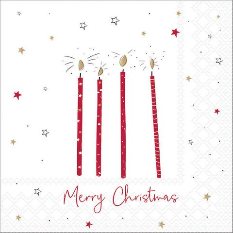 Ambiente - Paper Napkins Christmas - Pack of 20 - Luncheon Size - Xmas Candles - Red