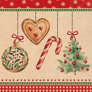 Ambiente - Paper Napkins Christmas - Pack of 20 - Luncheon Size - Recycled Ornaments On A Cord