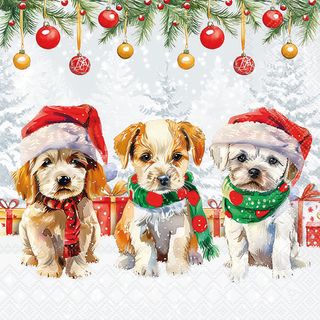 Ambiente - Paper Napkins Christmas - Pack of 20 - Luncheon Size - Funny Cute Puppies