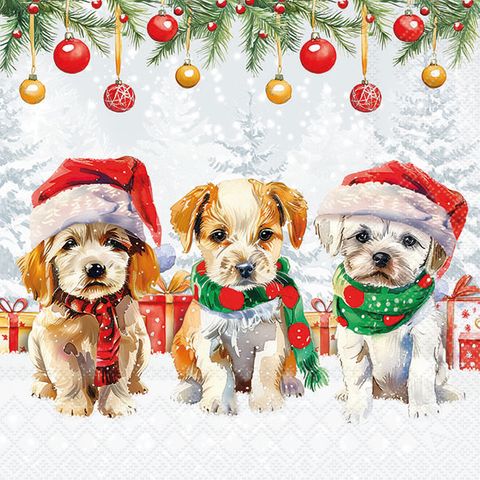 Ambiente - Paper Napkins Christmas - Pack of 20 - Luncheon Size - Funny Cute Puppies