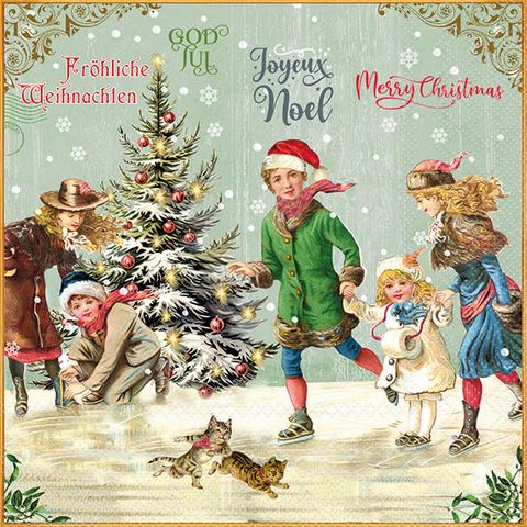 Ambiente - Paper Napkins Christmas - Pack of 20 - Luncheon Size - Christmas On Ice - Green