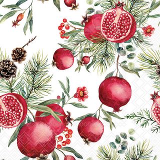 Ambiente - Paper Napkins Christmas - Pack of 20 - Luncheon Size - Pomegranates - White