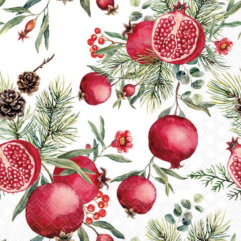 Ambiente - Paper Napkins Christmas - Pack of 20 - Luncheon Size - Pomegranates - White