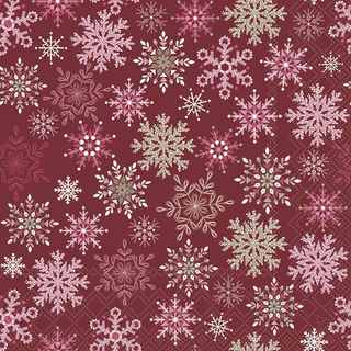 Ambiente - Paper Napkins Christmas - Pack of 20 - Luncheon Size - Snowflakes All Over - Bordeaux