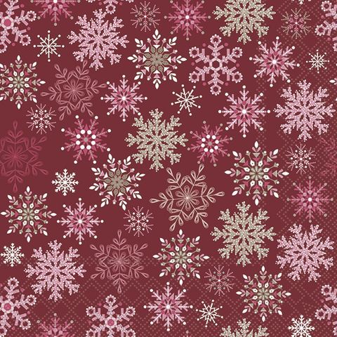 Ambiente - Paper Napkins Christmas - Pack of 20 - Luncheon Size - Snowflakes All Over - Bordeaux