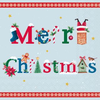 Ambiente - Paper Napkins Christmas - Pack of 20 - Luncheon Size - Merry Message - Blue
