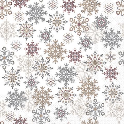 Ambiente - Paper Napkins Christmas - Pack of 20 - Luncheon Size - Snowflakes All Over - White