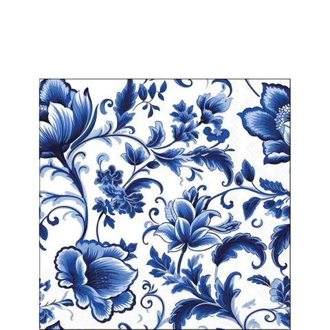 Ambiente - Paper Napkins - Pack of 20 - Cocktail Size - Delft Blue Florals
