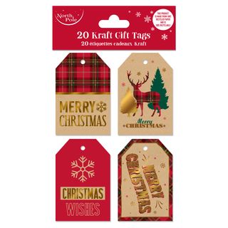 Eurowrap - Tartan Kraft Gift Tags - 20 pack - 4 Styles