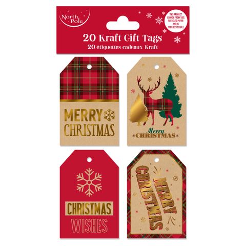 Eurowrap - Tartan Kraft Gift Tags - 20 pack - 4 Styles