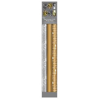 Eurowrap - Merry Christmas Metallic Compendium (3 Rolls, 2 Ribbons, 4 Bows)