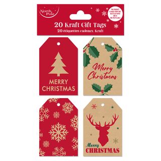 Eurowrap - Kraft Gift Tags - Metallic Ink - 20 pack - 4 Styles