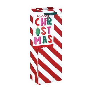 Eurowrap - Merry Christmas Candy Cane - Bottle Bag