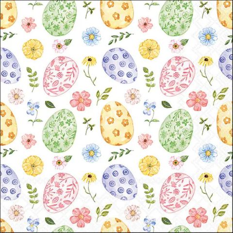 Ambiente - Paper Napkins - Pack of 20 - Luncheon Size - Easter Eggs and Flowers