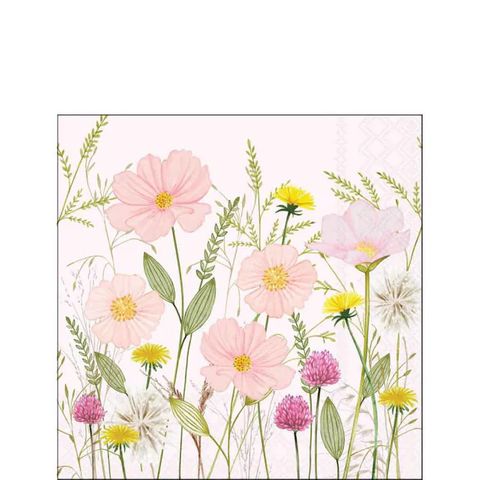 Ambiente - Paper Napkins - Pack of 20 - Cocktail Size - Pastel Flowers - Pink