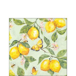 Ambiente - Paper Napkins - Pack of 20 - Cocktail Size - Fresh Lemons - Green