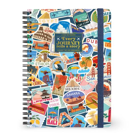 Legami - Spiral Notebook - Large - Lined - Travel Stickers