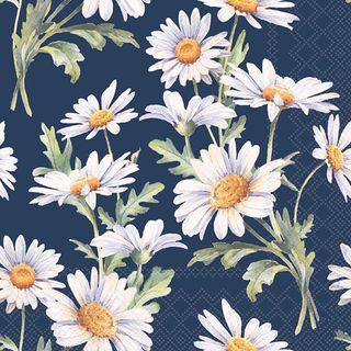 Ambiente - Paper Napkins - Pack of 20 - Luncheon Size - Beautiful Daisies - Blue