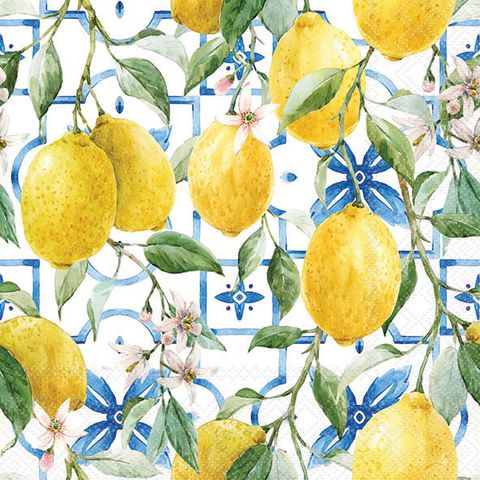 Ambiente - Paper Napkins - Pack of 20 - Luncheon Size - Mediterranean Lemons