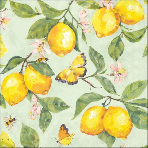 Ambiente - Paper Napkins - Pack of 20 - Luncheon Size - Fresh Lemons - Green