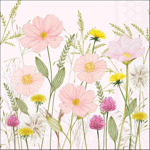 Ambiente - Paper Napkins - Pack of 20 - Luncheon Size - Pastel Flowers - Pink