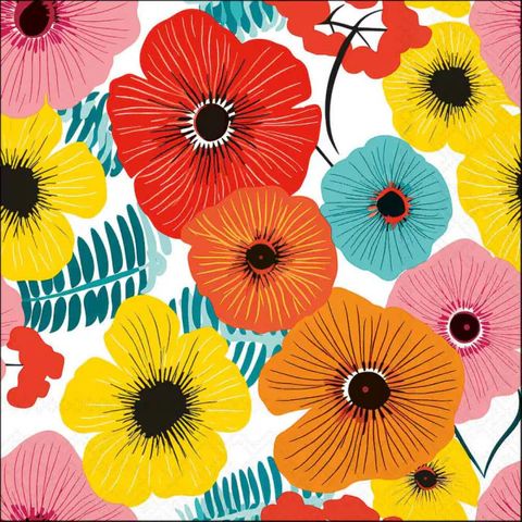 Ambiente - Paper Napkins - Pack of 20 - Luncheon Size - Colourful Flowers - Red