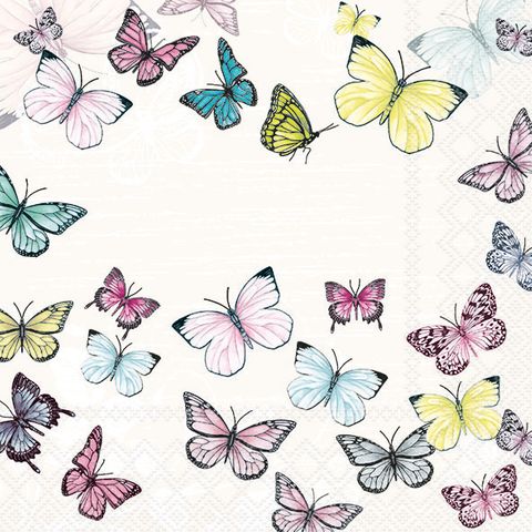 Ambiente - Paper Napkins - Pack of 20 - Luncheon Size - Butterfly - White