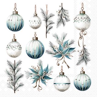 Ambiente - Paper Napkins Christmas - Pack of 20 - Luncheon Size - Hanging Decorations - Silver