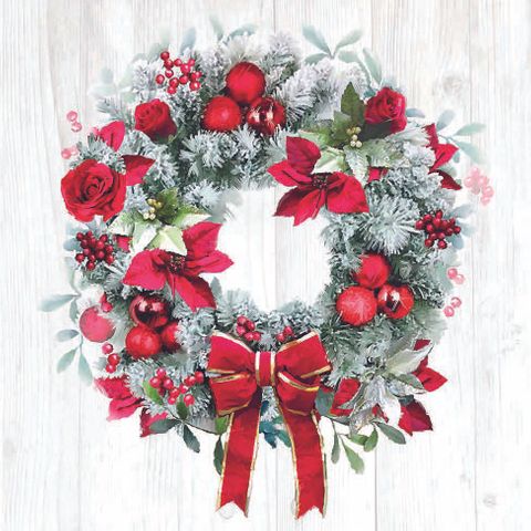 Ambiente - Paper Napkins Christmas - Pack of 20 - Luncheon Size - Blooming Wreath