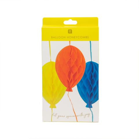 Talking Tables - Balloon Honeycombs - 26cm - Pack of 3 - Birthday Brights