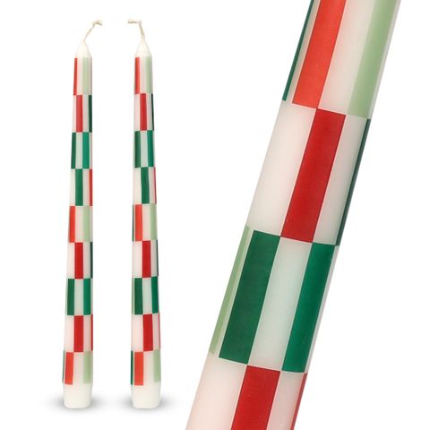 Talking Tables - Taper Dinner Candles - Pack of 2 - Red & Green Check