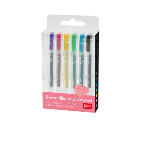 Legami - Set of 6 Mini Glitter Gel Pens - Shine Like A Diamond (Ships as Pk of 12 GGPKIT1)