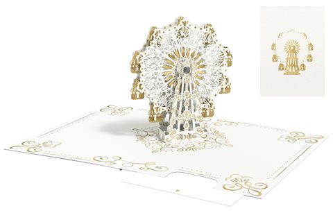 Origamo - Pop Up Greeting Card - Kirigami - Anniversary Collection - Gold Ferris Wheel