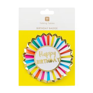 Talking Tables - Happy Birthday Badge - Rainbow Paper With Gold Foil Detail