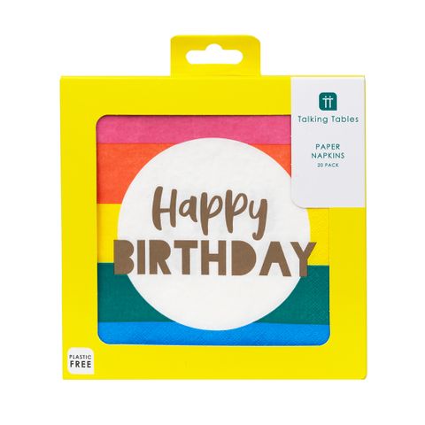 Talking Tables - Paper Napkins - 33cm - Pack of 20 - Rainbow  Happy Birthday