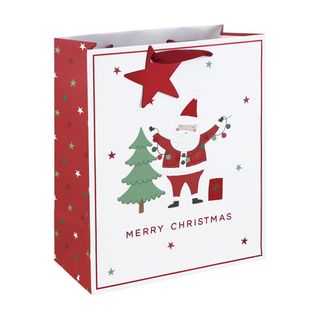 Eurowrap - Merry Santa Tree White Kraft - Large Gift Bag