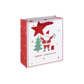 Eurowrap - Merry Santa Tree White Kraft - Medium Gift Bag