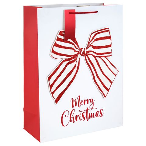 Eurowrap - Christmas Bow White Kraft - Extra Large Gift Bag