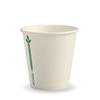 BioPak 6oz Green Line White Single Wall Cup
